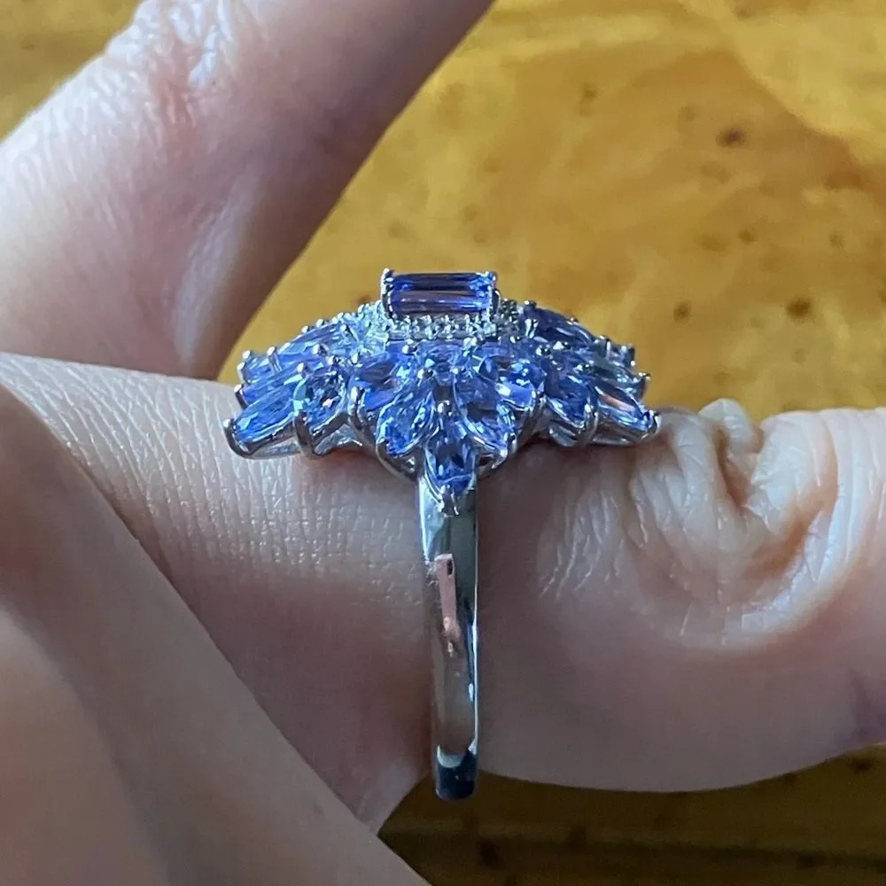 Natural Tanzanite Sterling Silver Cocktail Ring Size 6 - Picture 3 of 9